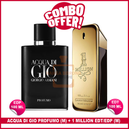 2Pcs🔴Combo Offer🔴 Acqua Di Gio 125 ml + 1 Million EDT 100 ml (M)