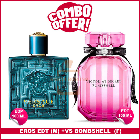 2Pcs🔴Combo Offer🔴EROS EDT 100ml (M) +VS BOMBSHELL  100ml (F) Fragrance