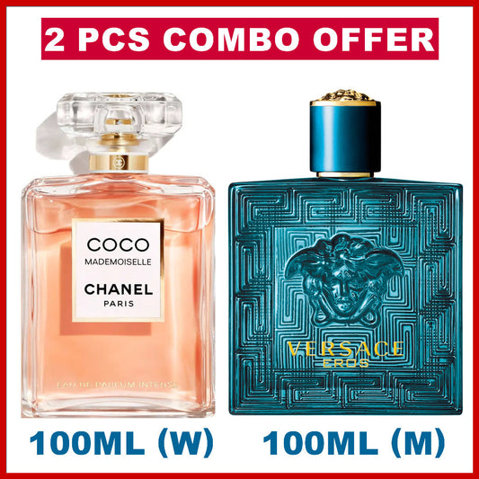 2Pcs🔴Combo Offer🔴Coco Mademoiselle Intense 100 ml (W)  + Eros EDT 100ml (M) Perfume